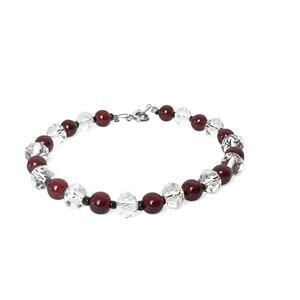 Fashion Bracelet Faceted Beads Clear Red Acrylic Silver Tone Artisan Sparkle